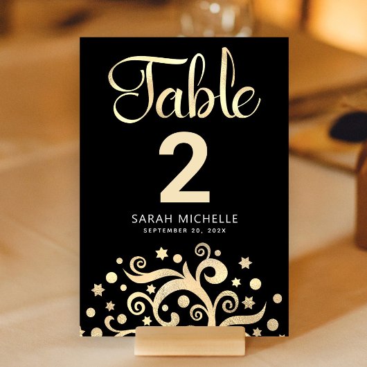 Bat Mitzvah Black Gold Foil Tree of Life Script Tischnummer