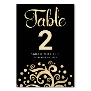 Bat Mitzvah Black Gold Foil Tree of Life Script Tischnummer