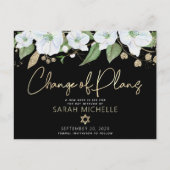 Bat Mitzvah Black Gold Script Floral Watercolor Einladungspostkarte (Vorderseite)