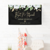 Bat Mitzvah Black Gold Script Watercolor Floral Banner (Insitu)