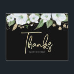 Bat Mitzvah Black Gold Script Watercolor Floral Postkarte<br><div class="desc">Vergewissern Sie sich, dass Ihr Lieblings-Bat Mitzvah ihre Wertschätzung für alle, die ihre Meilenstein-Veranstaltung unterstützt! Schicken Sie diese raffinierte, personalisierte Dankeschön Postcard! Ein schicker, atemberaubender, weißer und goldener Glitzer mit floraler Aquarellfarbe mit Imitaten, Goldfolien-Schrift Typografie und weißer San-Serifenart überlagert einen dramatischen schwarzen Hintergrund. Ein Stern von David, zusammen mit Ihrer...</div>