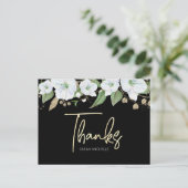 Bat Mitzvah Black Gold Script Watercolor Floral Postkarte (Stehend Vorderseite)