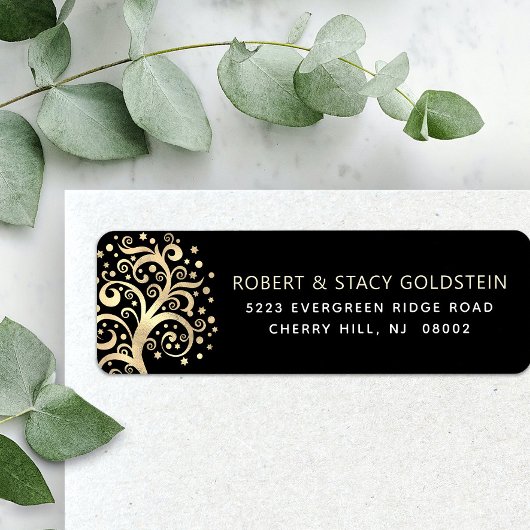 Bat Mitzvah Black Gold Tree of Life Rücksendeadres