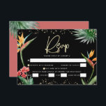 Bat Mitzvah Black Gold Tropical Palm Wasserfarbe RSVP Karte<br><div class="desc">Seien Sie stolz, freuen Sie sich und feiern Sie diesen Meilenstein Ihres Lieblings-Bat Mitzvah mit dieser raffinierten, personalisierten UAWG Insert-Karte für Ihre Veranstaltung! Stilvolle, atemberaubende, farbenfrohe, tropische Wasserfarbenvögel paradiesischer Blume, Imitate goldgeschriebenes Drehbuch, Star of David und Glitzer Punkte, zusammen mit modernen Sans Serif Typ, überlagern einen dramatischen, schwarzen Hintergrund. Zusätzliche...</div>