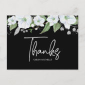 Bat Mitzvah Black Silver Script Floral Vielen Dank Postkarte (Vorderseite)