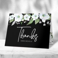 Bat Mitzvah Black Silver Script Floral Watercolor
