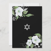 Bat Mitzvah Black Silver Script Floral Watercolor Einladung (Rückseite)