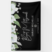 Bat Mitzvah Black Silver Script Watercolor Floral Banner (Vertikal)