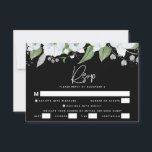 Bat Mitzvah Black Silver Script Watercolor Floral RSVP Karte<br><div class="desc">Seien Sie stolz, freuen Sie sich und feiern Sie diesen Meilenstein Ihres Lieblings-Bat Mitzvah mit dieser raffinierten, personalisierten UAWG Insert-Karte für Ihre Veranstaltung! Ein schicker, atemberaubender, weißer und Imitat-Sliver Glitzer florale Aquarell mit Imitaten silberne Folie Schrift Typografie und weiße Sans Serif Typ Overlay ein dramatisch schwarzer Hintergrund. Zusätzliche Aquarell-Blume und...</div>