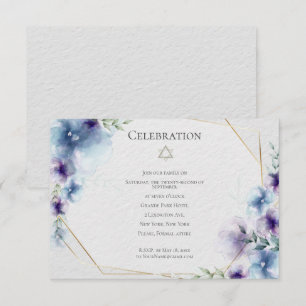 BAT MITZVAH   Blau und violett Wasserfarben Einladung