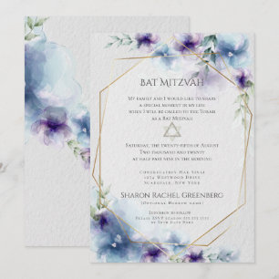BAT MITZVAH   Blau und violett Wasserfarben Einladung