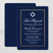 Bat Mitzvah Blue and Gold Einladung (Vorne/Hinten)