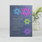 Bat Mitzvah Blue Denim Look Einladung (Stehend Vorderseite)