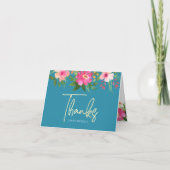 Bat Mitzvah Blue Gold Script Floral Watercolor Dankeskarte (Vorderseite)