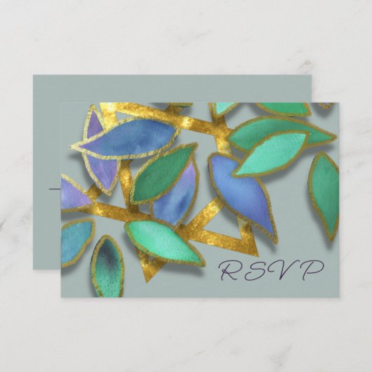 Bat Mitzvah Blue Green Watercolor Petals über Star Einladung (Vorne/Hinten)