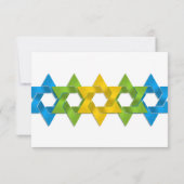 Bat Mitzvah Blue Green Yellow Stars auf jeder Farb RSVP Karte (Rückseite)