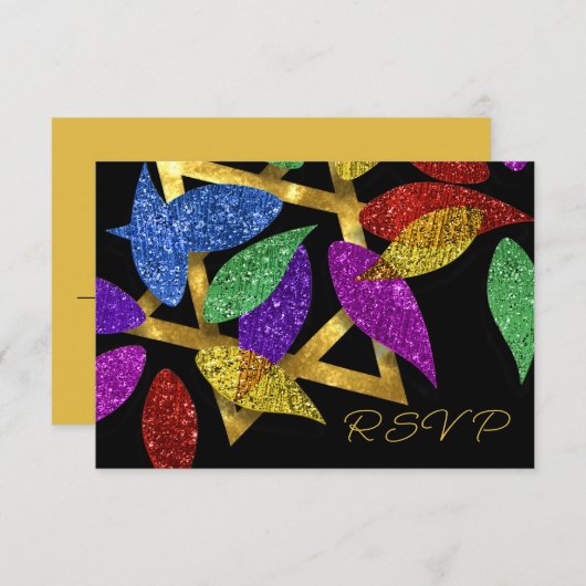 Bat Mitzvah Blue Lila Green Glittery Petals Star Einladung (Vorne/Hinten)