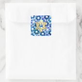 Bat Mitzvah Blue Medley Watercolor Star Damask Quadratischer Aufkleber (Tasche)