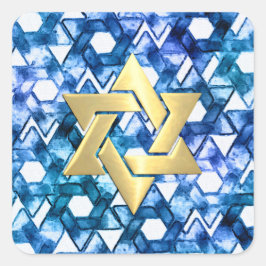 Bat Mitzvah Blue Medley Watercolor Star Damask Quadratischer Aufkleber