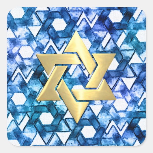 Bat Mitzvah Blue Medley Watercolor Star Damask Quadratischer Aufkleber (Vorderseite)