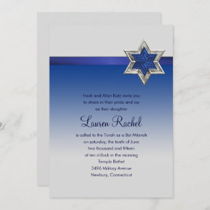 Bat Mitzvah Blue Ombre Ribbon und Star Einladung