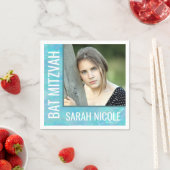Bat Mitzvah Blue Opal Glam Party Custom Foto Serviette (Beispiel)