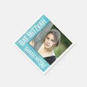 Bat Mitzvah Blue Opal Glam Party Custom Foto Serviette (Ecke)
