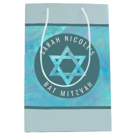 Bat Mitzvah Blue Opal Magen David Personalisiert Mittlere Geschenktüte