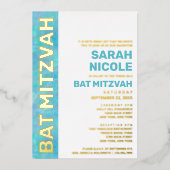 Bat Mitzvah Blue Opal Moderne Typografie Gold Folieneinladung (Vorderseite)