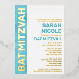 Bat Mitzvah Blue Opal Moderne Typografie Gold Folieneinladung