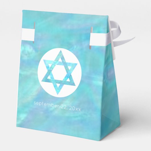 Bat Mitzvah Blue Opal Modernes Chic Glam Party Geschenkschachtel (Rückseite)