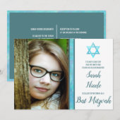 Bat Mitzvah Blue Opal Modernes Foto Chic Stilvoll Einladung (Vorne/Hinten)