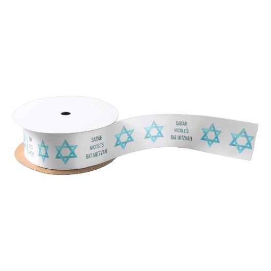 Bat Mitzvah Blue Opal Personalisiert Glam Holiday Satinband (Spule)