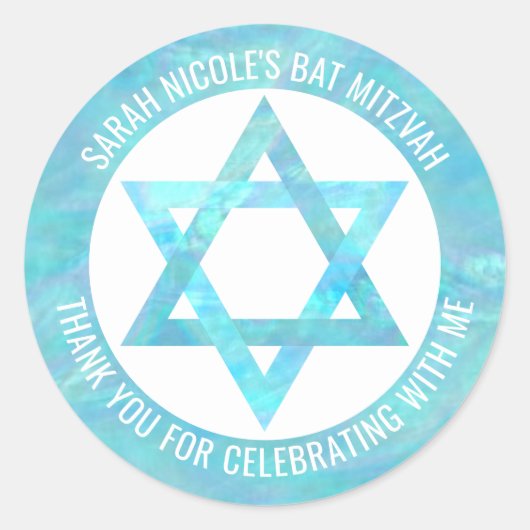 Bat Mitzvah Blue Opal Star von David Vielen Dank Runder Aufkleber (Vorderseite)