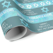 Bat Mitzvah Blue Opal Stilvolles Streifenmuster Geschenkpapier (Rolleneckpunkt)