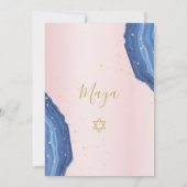 Bat Mitzvah Blue Pink Gold Juden Einladung (Rückseite)