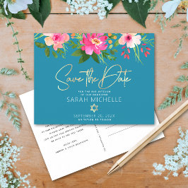 Bat Mitzvah Blue Save the Date Floral Watercolor Einladungspostkarte