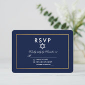 Bat Mitzvah Blue und Gold UAWG RSVP Karte (Stehend Vorderseite)