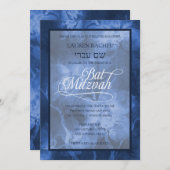 Bat Mitzvah Blue Watercolor Blume Einladung (Vorne/Hinten)