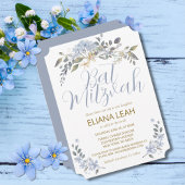 Bat Mitzvah Blue Watercolor Floral Einladung