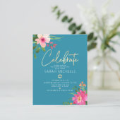 Bat Mitzvah Blue Watercolor Floral Gold Script Begleitkarte (Stehend Vorderseite)