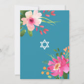 Bat Mitzvah Blue Watercolor Floral Modern Einladung (Rückseite)