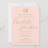 Bat Mitzvah Blush Pink Gold Script Einladung (Vorderseite)