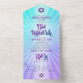Bat Mitzvah Boho Retro Blue Lila Gradient Bold All In One Einladung (Innen Boden)