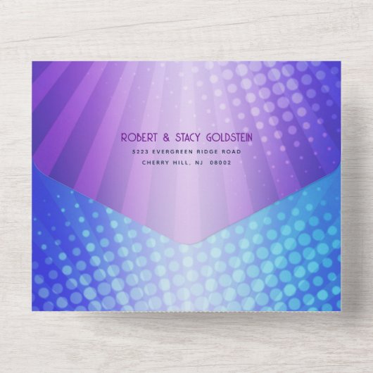 Bat Mitzvah Boho Retro Blue Lila Gradient Bold All In One Einladung (Rückseite)