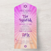 Bat Mitzvah Boho Retro Pink Orange Gradient Bold All In One Einladung (Innen Boden)