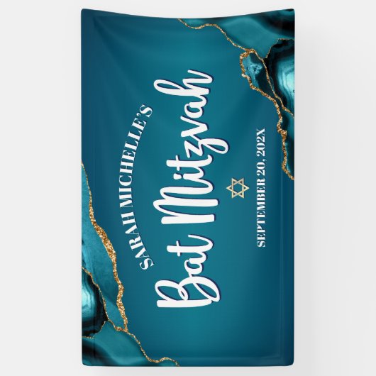 Bat Mitzvah Bold Agate Gold Türkise Ombre Skript Banner (Vertikal)