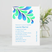 Bat Mitzvah Bold Blue Green auf jeder Farbe Einladung (Stehend Vorderseite)