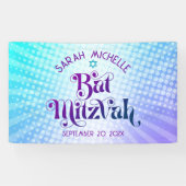 Bat Mitzvah Bold Boho Retro Blue Lila Gradient Banner (Horizontal)