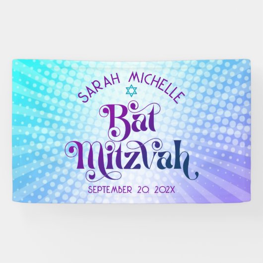 Bat Mitzvah Bold Boho Retro Blue Lila Gradient Banner (Horizontal)